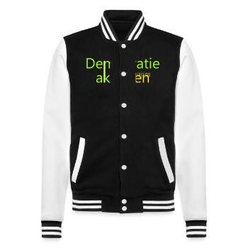 DEMOKRATIE aktiviren Funraising! für dunkle Shirts - College-Sweatjacke - Schwarz/Weiß - Vorne - Nik (191cm) & Marisol (170cm)