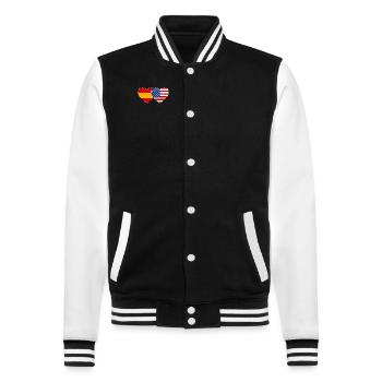 Spanien USA Flagge Herz - College-Sweatjacke - Schwarz/Weiß - Vorne - Nik (191cm) & Marisol (170cm)