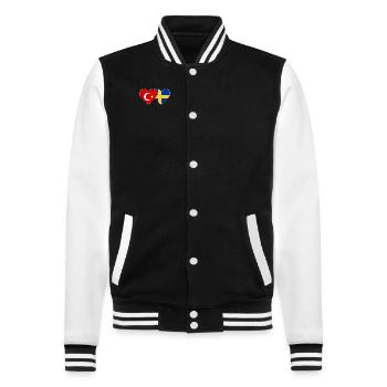 Turkey Sweden Flag Heart - College Sweat Jacket - black/white - Front - Nik (191cm) & Marisol (170cm)