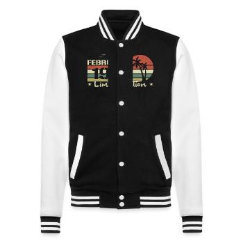 Februar-Vintage-Stimmung zum 51. Geburtstag, Jahrgang 1973 - College-Sweatjacke - Schwarz/Weiß - Vorne - Nik (191cm) & Marisol (170cm)