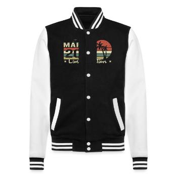 Vintage March 17th Anniversary Born 2007 Vibe - College Sweat Jacket - black/white - Front - Nik (191cm) & Marisol (170cm)