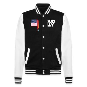 Stolzer Verbündeter und stolzer Patriot USA Flagge LGBT Schwul - College-Sweatjacke - Schwarz/Weiß - Vorne - Nik (191cm) & Marisol (170cm)