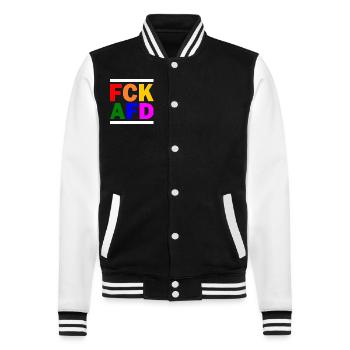 Fck afd - College-Sweatjacke - Schwarz/Weiß - Vorne - Nik (191cm) & Marisol (170cm)