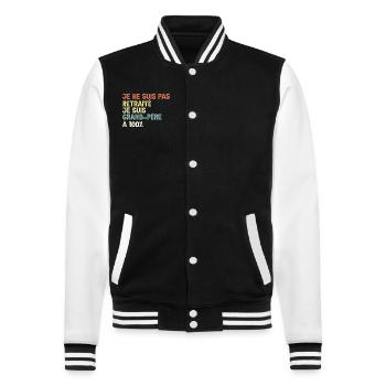 Grand-Père à 100% Retraité Papy - Veste Teddy - noir/blanc - Devant - Nik (191cm) & Marisol (170cm)