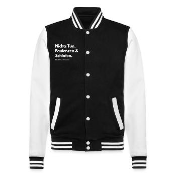 Rentner im Ruhestand - College-Sweatjacke - Schwarz/Weiß - Vorne - Nik (191cm) & Marisol (170cm)
