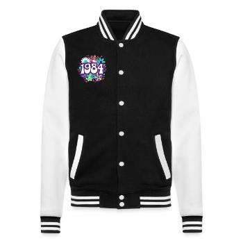 Retro Groovy Jahr 1984 Frau 40 Jahre Jubiläum - College-Sweatjacke - Schwarz/Weiß - Vorne - Nik (191cm) & Marisol (170cm)