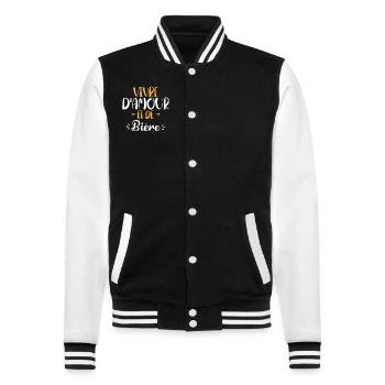 Vivre D'Amour Et De Bière Cadeau Humour Bière - Veste Teddy - noir/blanc - Devant - Nik (191cm) & Marisol (170cm)