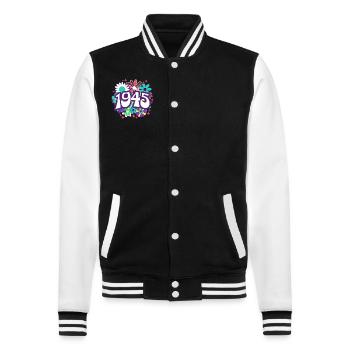 Rétro Groovy Année 1945 Femme 80 Ans Anniversaire - Veste Teddy - noir/blanc - Devant - Nik (191cm) & Marisol (170cm)