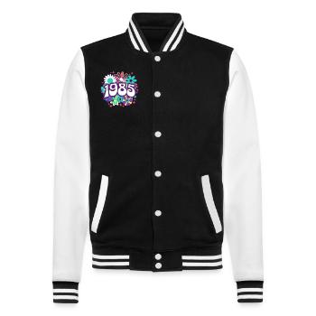 Retro Groovy Jahr 1985 Frauen 40 Jahre alter Geburtstag - College-Sweatjacke - Schwarz/Weiß - Vorne - Nik (191cm) & Marisol (170cm)