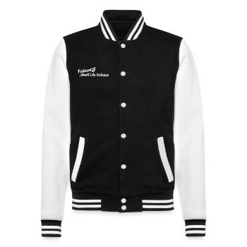 Mimikama Fakten-Life-Balance - College-Sweatjacke - Schwarz/Weiß - Vorne - Nik (191cm) & Marisol (170cm)