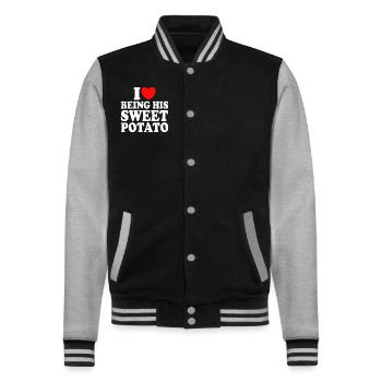 J'aime Être Sa Patate Douce Couple Thanksgiving - Veste Teddy - noir/gris chiné - Devant - Nik (191cm) & Marisol (170cm)