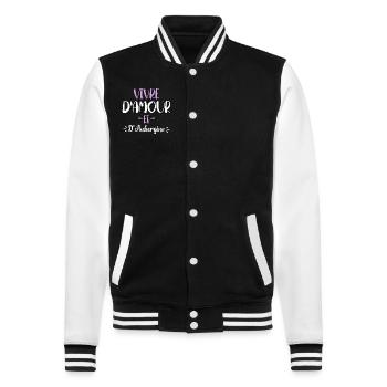 Vivre D'Amour Et D'Aubergine Cadeau Humour - Veste Teddy - noir/blanc - Devant - Nik (191cm) & Marisol (170cm)