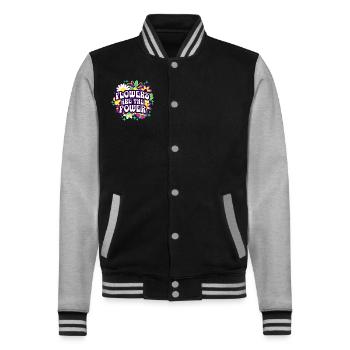 Positive Phrase 70er und 80er Jahre Blumen - College-Sweatjacke - Schwarz/Grau meliert - Vorne - Nik (191cm) & Marisol (170cm)
