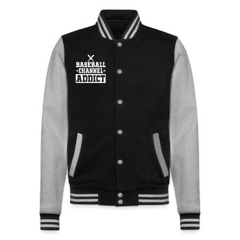 Loves watching baseball games - College Sweat Jacket - black/heather grey - Front - Nik (191cm) & Marisol (170cm)