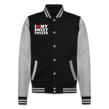 J'aime Ma Patate Douce Couple Thanksgiving - Veste Teddy - noir/gris chiné - Devant - Nik (191cm) & Marisol (170cm)