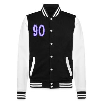 90. 90 JAHRE. 90. JAHRESTAG. 90-JÄHRIGES JUBILÄUM. - College-Sweatjacke - Schwarz/Weiß - Vorne - Nik (191cm) & Marisol (170cm)