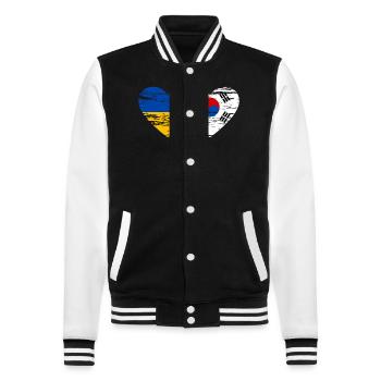 Ukraine Südkorea Flagge Herz used - College-Sweatjacke - Schwarz/Weiß - Vorne - Nik (191cm) & Marisol (170cm)