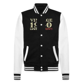 1960 Vintage :64e Anniversaire Cadeau Rétro Unique - Veste Teddy - noir/blanc - Devant - Nik (191cm) & Marisol (170cm)