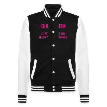 Ich bin Lehrerin - ich rette die Welt - College-Sweatjacke - Schwarz/Weiß - Vorne - Nik (191cm) & Marisol (170cm)