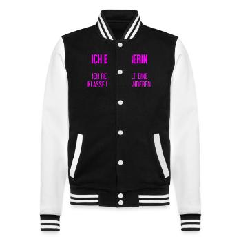 Ich bin Lehrerin - ich rette die Welt - College-Sweatjacke - Schwarz/Weiß - Vorne - Nik (191cm) & Marisol (170cm)