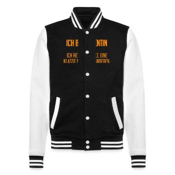 Ich bin Dozentin - ich rette die Welt - College-Sweatjacke - Schwarz/Weiß - Vorne - Nik (191cm) & Marisol (170cm)