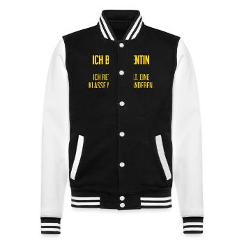 Ich bin Dozentin - ich rette die Welt - College-Sweatjacke - Schwarz/Weiß - Vorne - Nik (191cm) & Marisol (170cm)