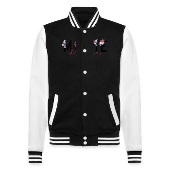 Mamie d’amour fleurs- idée cadeau mamie - Veste Teddy - noir/blanc - Devant - Nik (191cm) & Marisol (170cm)