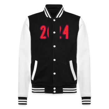 2024. JAHR. ALLES GUTE ZUM NEUEN JAHR. SILVESTER - College-Sweatjacke - Schwarz/Weiß - Vorne - Nik (191cm) & Marisol (170cm)