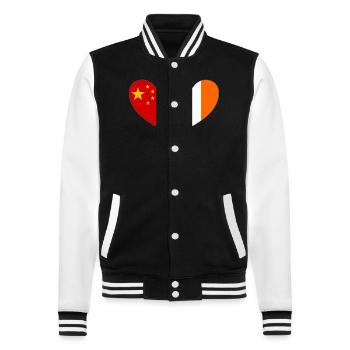 China Ireland Flag Heart - College Sweat Jacket - black/white - Front - Nik (191cm) & Marisol (170cm)