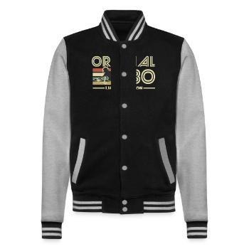 1980 - College-Sweatjacke - Schwarz/Grau meliert - Vorne - Nik (191cm) & Marisol (170cm)