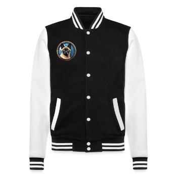Siamkatze - College-Sweatjacke - Schwarz/Weiß - Vorne - Nik (191cm) & Marisol (170cm)