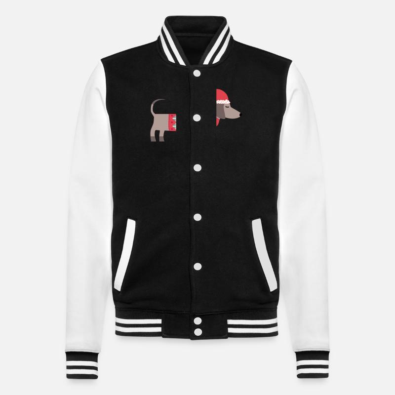 Chien teckel de Noël avec un chapeau de Père Noël et un pull - Veste Teddy - noir/blanc