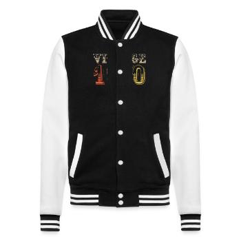 Jahrgang 1990 - 34. Geburtstag - 34 Jahre alt - College-Sweatjacke - Schwarz/Weiß - Vorne - Nik (191cm) & Marisol (170cm)