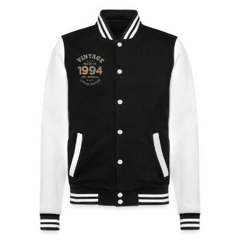 Born in 1994 Vintage 1994 Birthday - College Sweat Jacket - black/white - Front - Nik (191cm) & Marisol (170cm)