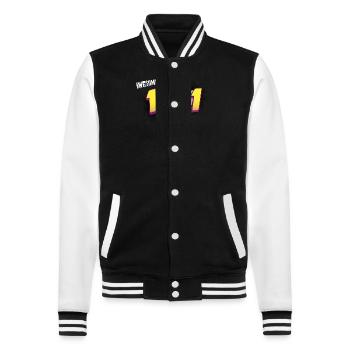 Rétro 62e anniversaire dans le style de bande dessinée Pop Art - Veste Teddy - noir/blanc - Devant - Nik (191cm) & Marisol (170cm)
