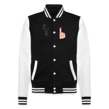 Ich bin 27 + 1 Mittelfinger-Shirt Ich bin 27 plus, - College-Sweatjacke - Schwarz/Weiß - Vorne - Nik (191cm) & Marisol (170cm)