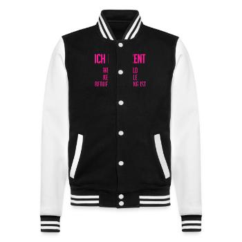 Dozent - Mein offizieller Superhelden-Beruf! - College-Sweatjacke - Schwarz/Weiß - Vorne - Nik (191cm) & Marisol (170cm)