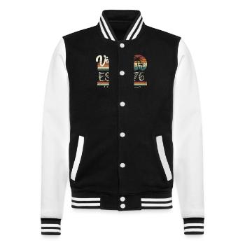 1976 né cadeau d’anniversaire vintage - Veste Teddy - noir/blanc - Devant - Nik (191cm) & Marisol (170cm)