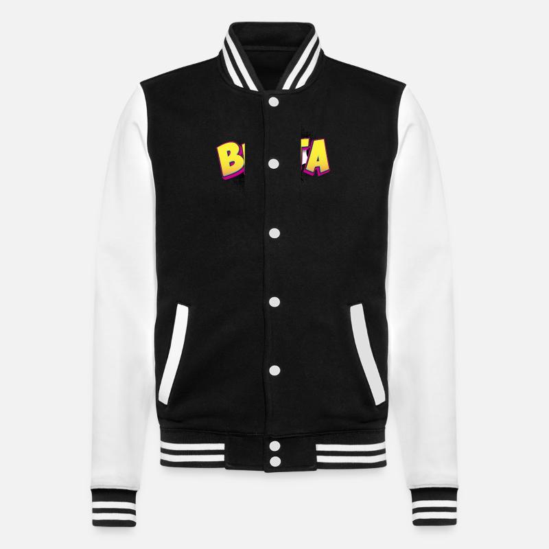 Berta Benutzerdefinierter Name Comic-Stil Pop-Art, Berta - College-Sweatjacke - Schwarz/Weiß
