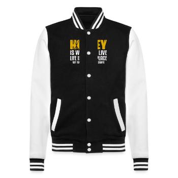 Hockey Is Where We Live Field Hockey Player - College-Sweatjacke - Schwarz/Weiß - Vorne - Nik (191cm) & Marisol (170cm)
