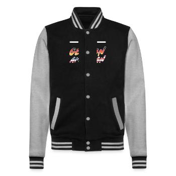 Amerikanisch Deutsch - College-Sweatjacke - Schwarz/Grau meliert - Vorne - Nik (191cm) & Marisol (170cm)