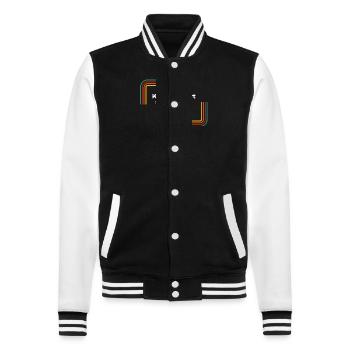 Keine Antwort sind 2 graue Haken | Shirt, Idee - College-Sweatjacke - Schwarz/Weiß - Vorne - Nik (191cm) & Marisol (170cm)