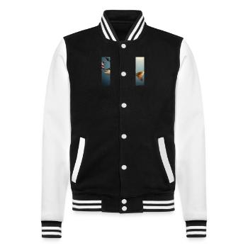Großer Barsch Fisch am Haken - College-Sweatjacke - Schwarz/Weiß - Vorne - Nik (191cm) & Marisol (170cm)