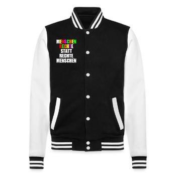 menschenrechte statt rechte menschen - College-Sweatjacke - Schwarz/Weiß - Vorne - Nik (191cm) & Marisol (170cm)