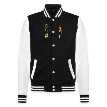 Pull Your Stripes Up | Funny Bee Clothing - College Sweat Jacket - black/white - Front - Nik (191cm) & Marisol (170cm)