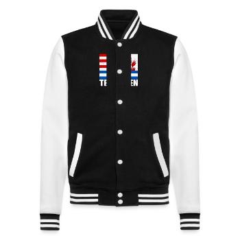 Niederlande Amsterdam Holzschuh Urlaub Reise - College-Sweatjacke - Schwarz/Weiß - Vorne - Nik (191cm) & Marisol (170cm)