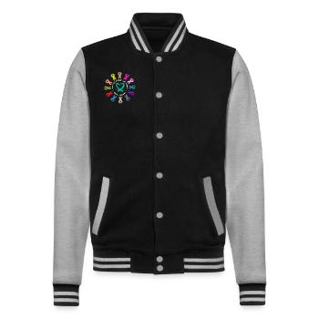Cancer Awareness , Fight Cancer Ribbon , Pink - College Sweat Jacket - black/heather grey - Front - Nik (191cm) & Marisol (170cm)