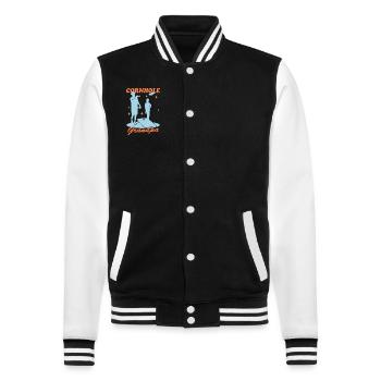 Cornhole Spieler Opa Bean Bag Sackloch Geschenk - College-Sweatjacke - Schwarz/Weiß - Vorne - Nik (191cm) & Marisol (170cm)