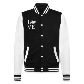 LOVE chicken lettering with cool chicken farmer - College Sweat Jacket - black/white - Front - Nik (191cm) & Marisol (170cm)