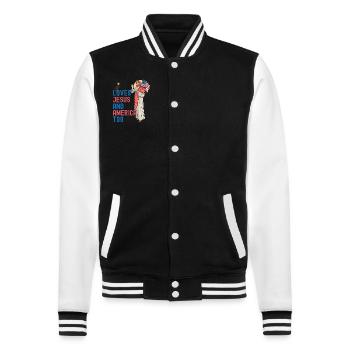 Loves Jesus and America Too Funny Jesus sunglass - College Sweat Jacket - black/white - Front - Nik (191cm) & Marisol (170cm)